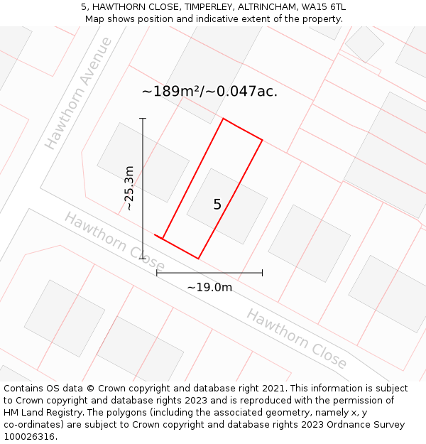 5, HAWTHORN CLOSE, TIMPERLEY, ALTRINCHAM, WA15 6TL: Plot and title map
