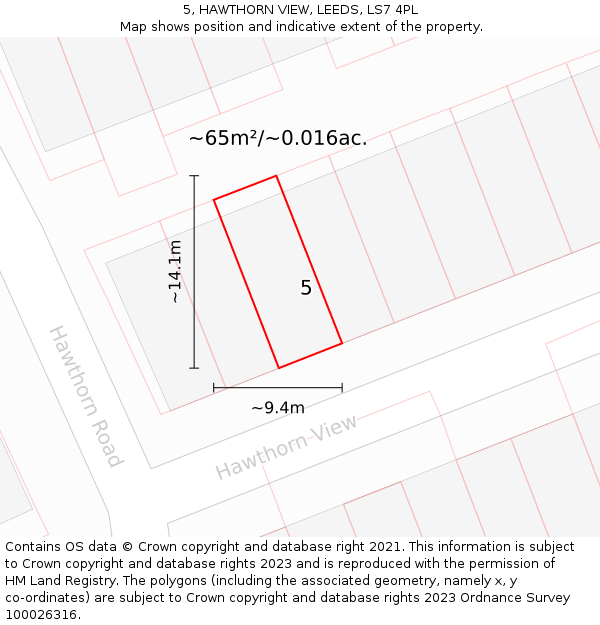 5, HAWTHORN VIEW, LEEDS, LS7 4PL: Plot and title map