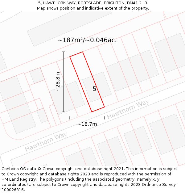 5, HAWTHORN WAY, PORTSLADE, BRIGHTON, BN41 2HR: Plot and title map