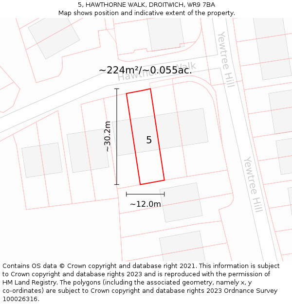 5, HAWTHORNE WALK, DROITWICH, WR9 7BA: Plot and title map