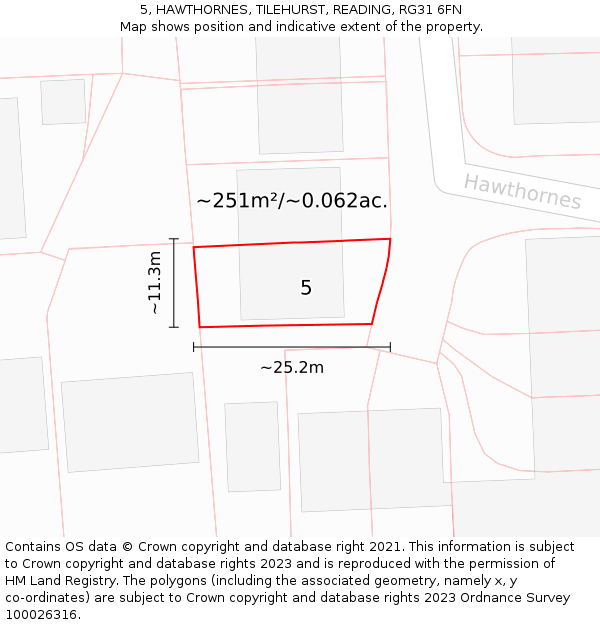5, HAWTHORNES, TILEHURST, READING, RG31 6FN: Plot and title map