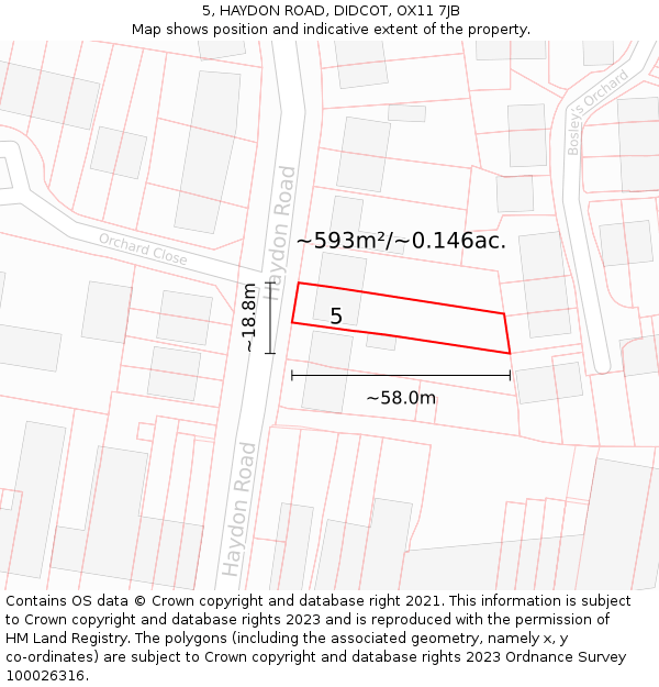 5, HAYDON ROAD, DIDCOT, OX11 7JB: Plot and title map