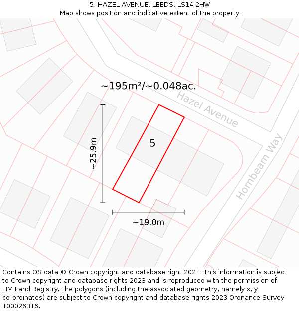 5, HAZEL AVENUE, LEEDS, LS14 2HW: Plot and title map
