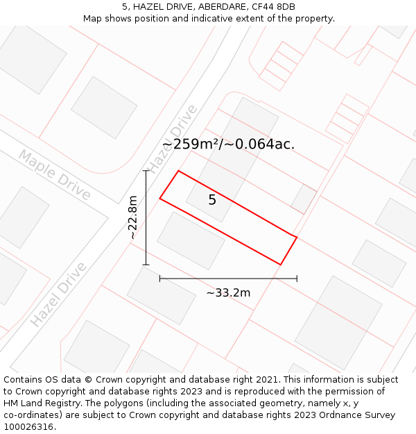 5, HAZEL DRIVE, ABERDARE, CF44 8DB: Plot and title map