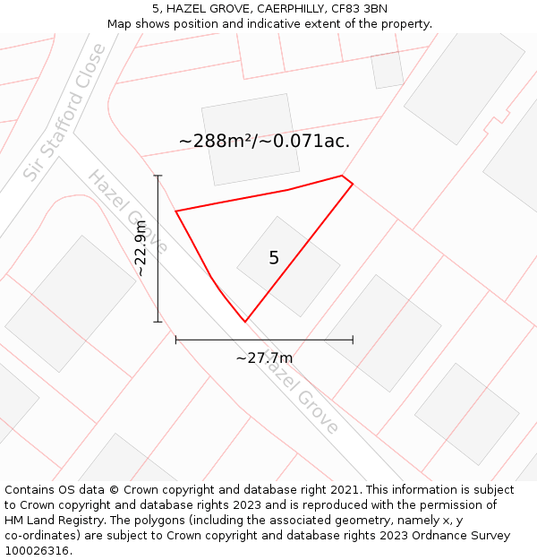 5, HAZEL GROVE, CAERPHILLY, CF83 3BN: Plot and title map
