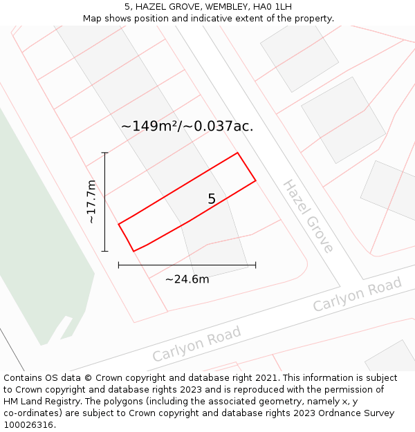 5, HAZEL GROVE, WEMBLEY, HA0 1LH: Plot and title map