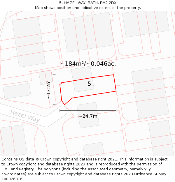 5, HAZEL WAY, BATH, BA2 2DX: Plot and title map