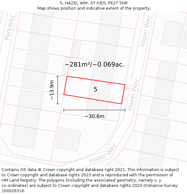 5, HAZEL WAY, ST IVES, PE27 5NR: Plot and title map