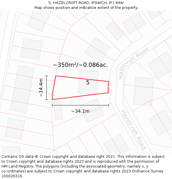 5, HAZELCROFT ROAD, IPSWICH, IP1 6AW: Plot and title map