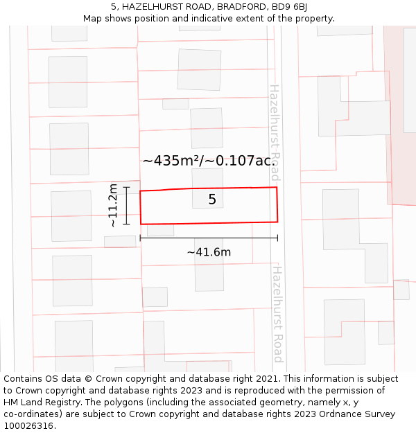 5, HAZELHURST ROAD, BRADFORD, BD9 6BJ: Plot and title map