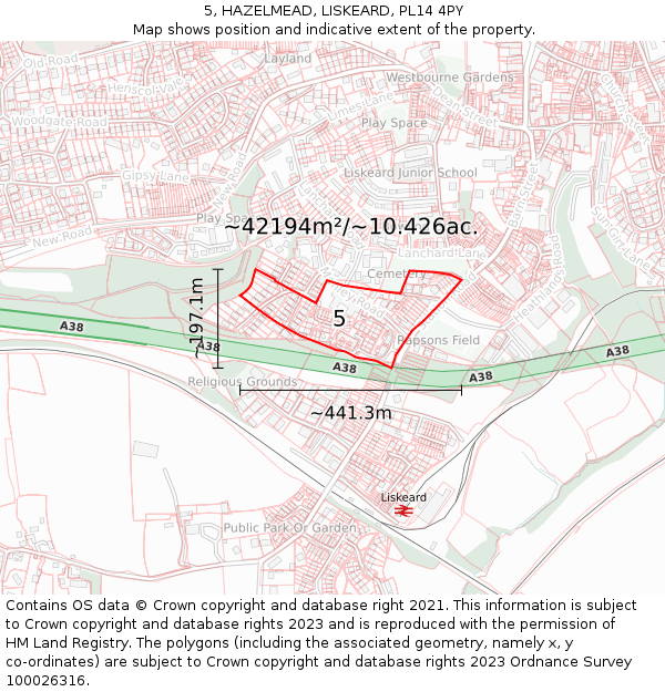 5, HAZELMEAD, LISKEARD, PL14 4PY: Plot and title map