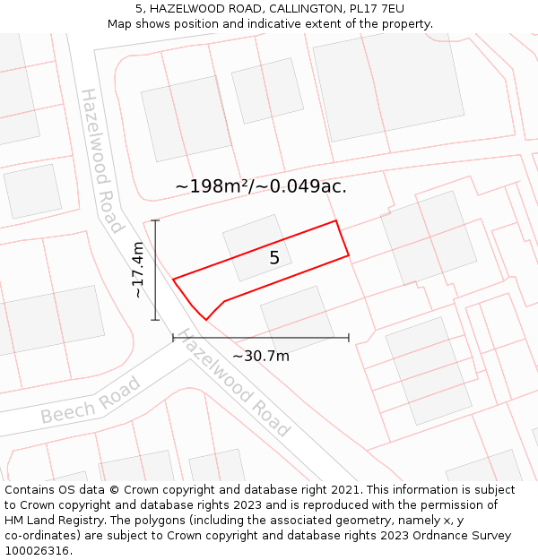 5, HAZELWOOD ROAD, CALLINGTON, PL17 7EU: Plot and title map
