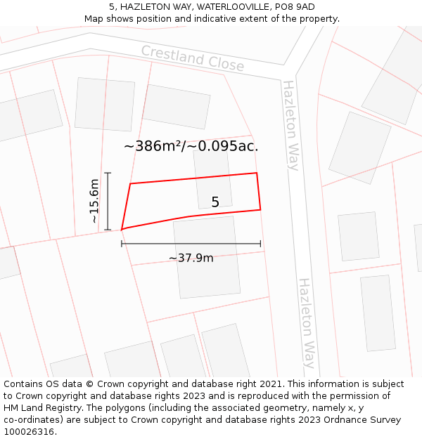 5, HAZLETON WAY, WATERLOOVILLE, PO8 9AD: Plot and title map