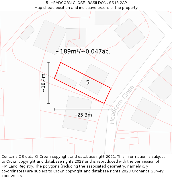 5, HEADCORN CLOSE, BASILDON, SS13 2AP: Plot and title map