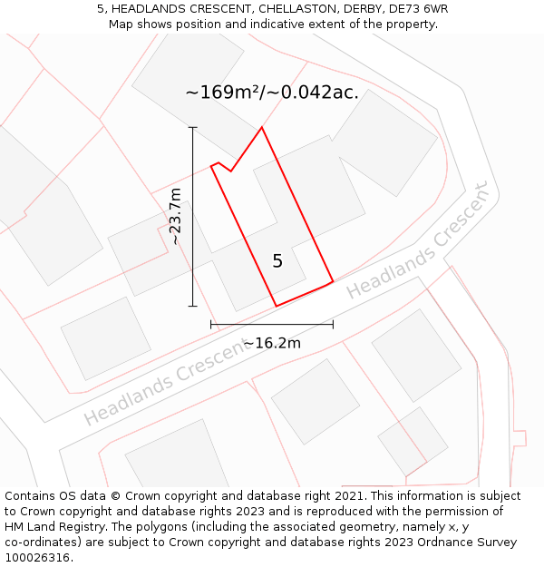 5, HEADLANDS CRESCENT, CHELLASTON, DERBY, DE73 6WR: Plot and title map