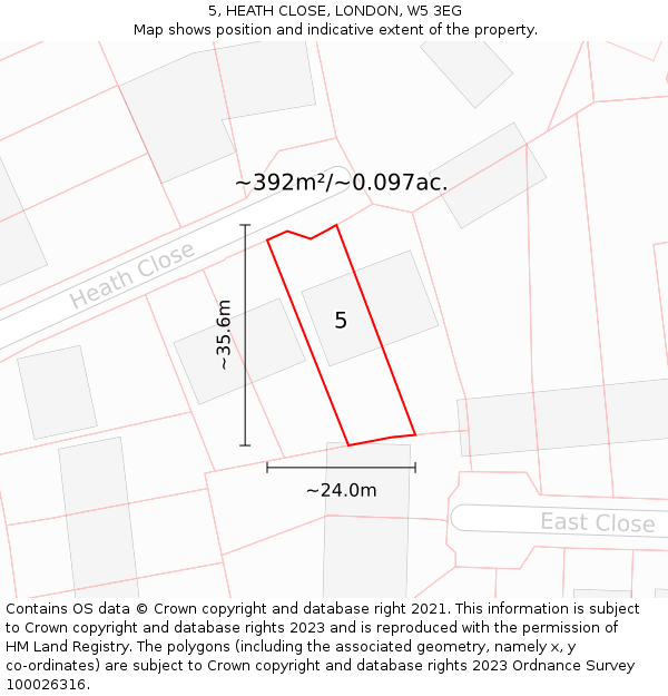 5, HEATH CLOSE, LONDON, W5 3EG: Plot and title map