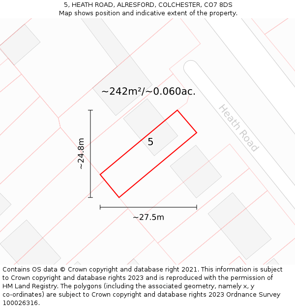 5, HEATH ROAD, ALRESFORD, COLCHESTER, CO7 8DS: Plot and title map