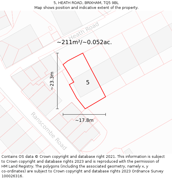 5, HEATH ROAD, BRIXHAM, TQ5 9BL: Plot and title map
