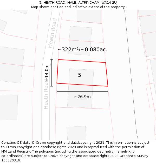 5, HEATH ROAD, HALE, ALTRINCHAM, WA14 2UJ: Plot and title map