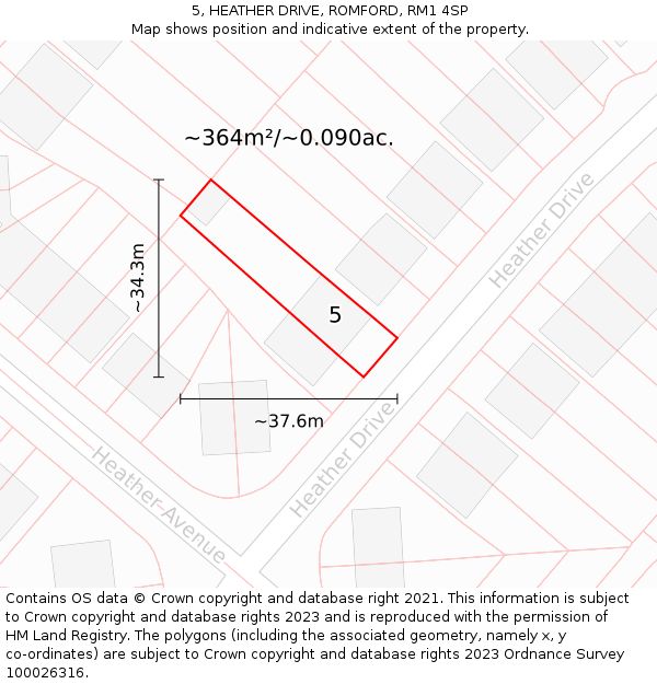 5, HEATHER DRIVE, ROMFORD, RM1 4SP: Plot and title map