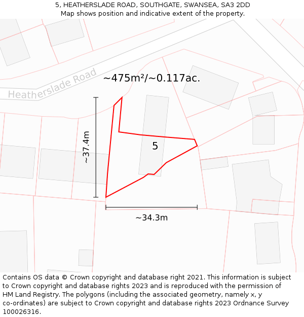 5, HEATHERSLADE ROAD, SOUTHGATE, SWANSEA, SA3 2DD: Plot and title map
