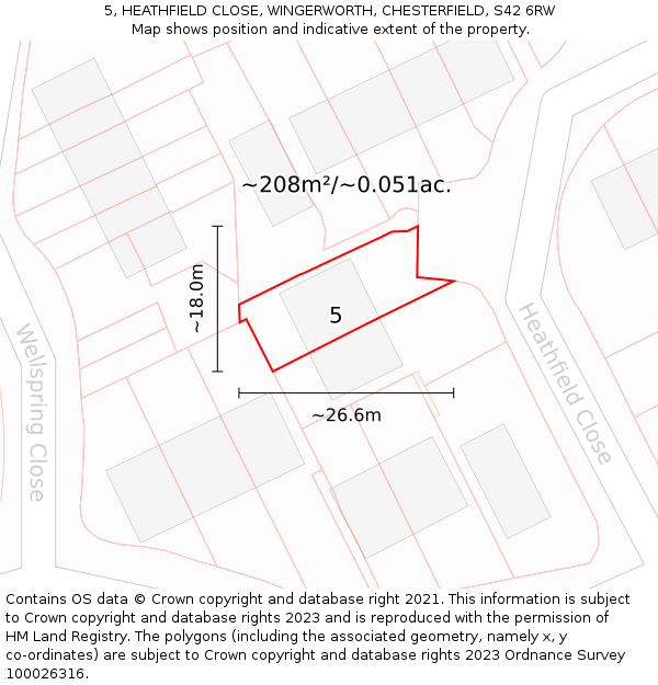 5, HEATHFIELD CLOSE, WINGERWORTH, CHESTERFIELD, S42 6RW: Plot and title map