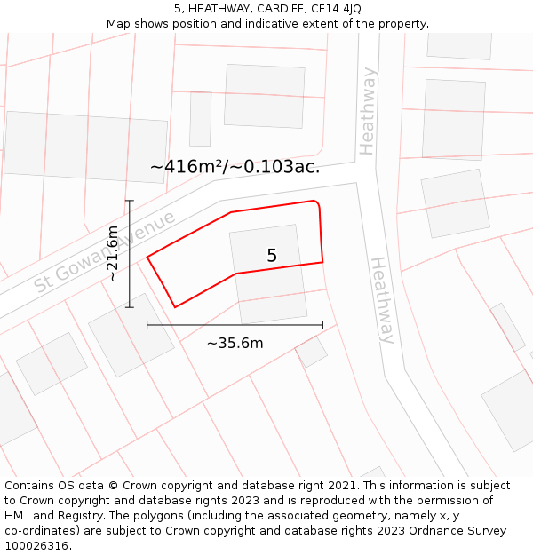 5, HEATHWAY, CARDIFF, CF14 4JQ: Plot and title map