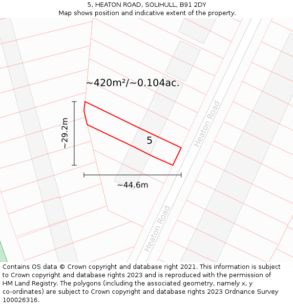 5, HEATON ROAD, SOLIHULL, B91 2DY: Plot and title map