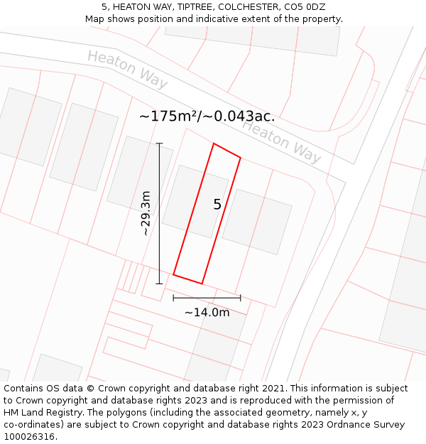 5, HEATON WAY, TIPTREE, COLCHESTER, CO5 0DZ: Plot and title map