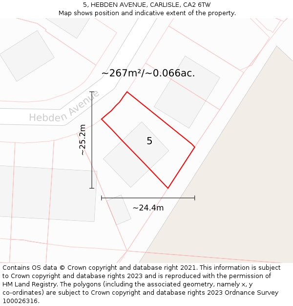 5, HEBDEN AVENUE, CARLISLE, CA2 6TW: Plot and title map