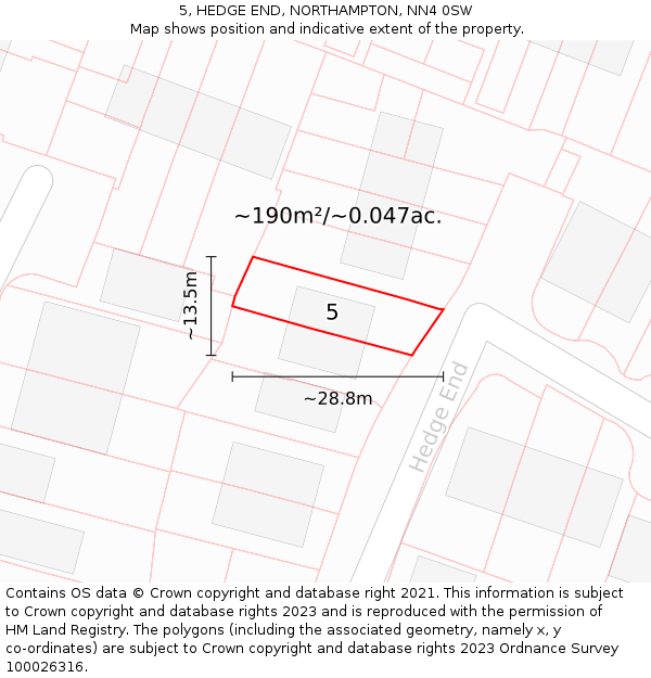 5, HEDGE END, NORTHAMPTON, NN4 0SW: Plot and title map