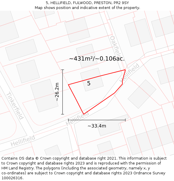 5, HELLIFIELD, FULWOOD, PRESTON, PR2 9SY: Plot and title map