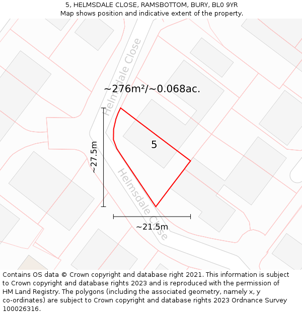 5, HELMSDALE CLOSE, RAMSBOTTOM, BURY, BL0 9YR: Plot and title map