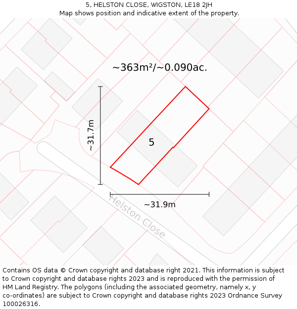 5, HELSTON CLOSE, WIGSTON, LE18 2JH: Plot and title map