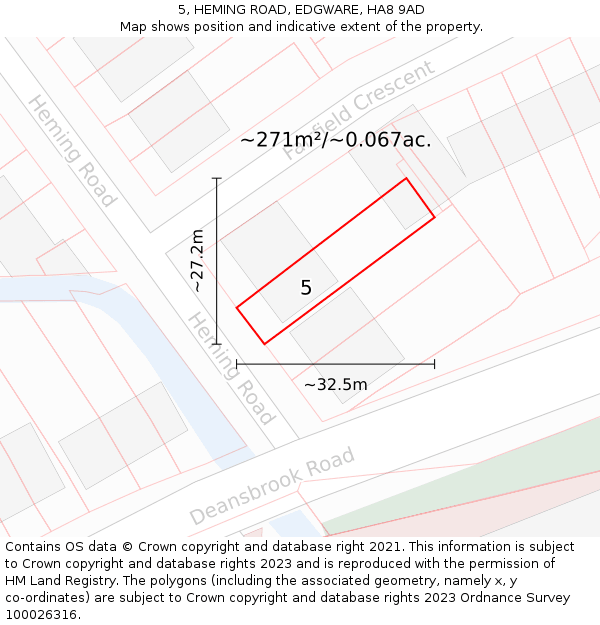 5, HEMING ROAD, EDGWARE, HA8 9AD: Plot and title map