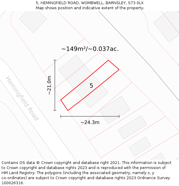 5, HEMINGFIELD ROAD, WOMBWELL, BARNSLEY, S73 0LX: Plot and title map