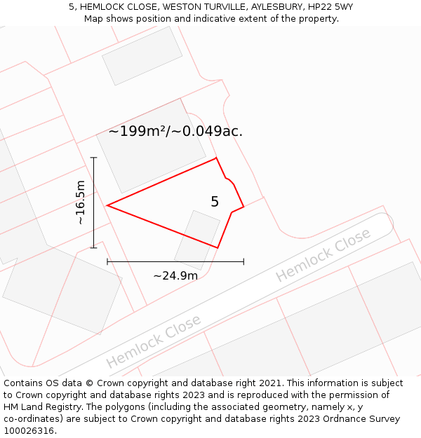 5, HEMLOCK CLOSE, WESTON TURVILLE, AYLESBURY, HP22 5WY: Plot and title map