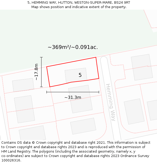 5, HEMMING WAY, HUTTON, WESTON-SUPER-MARE, BS24 9RT: Plot and title map