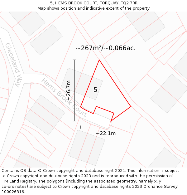 5, HEMS BROOK COURT, TORQUAY, TQ2 7RR: Plot and title map
