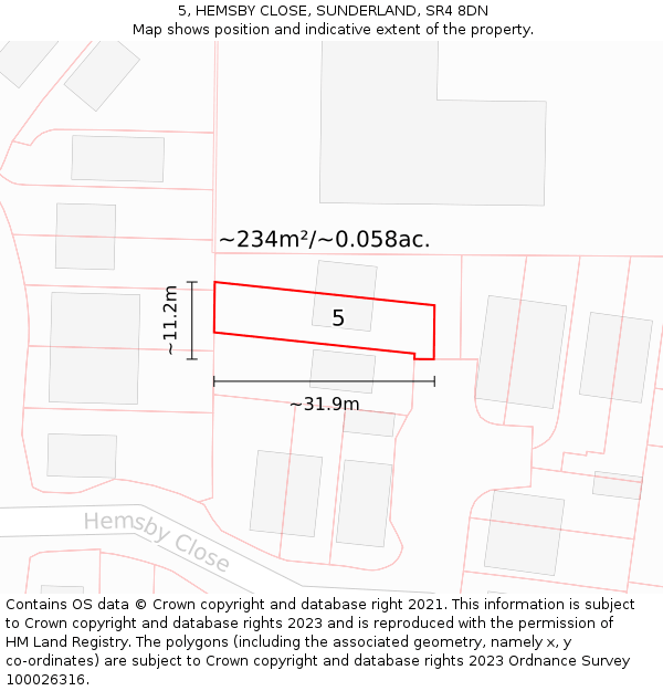 5, HEMSBY CLOSE, SUNDERLAND, SR4 8DN: Plot and title map