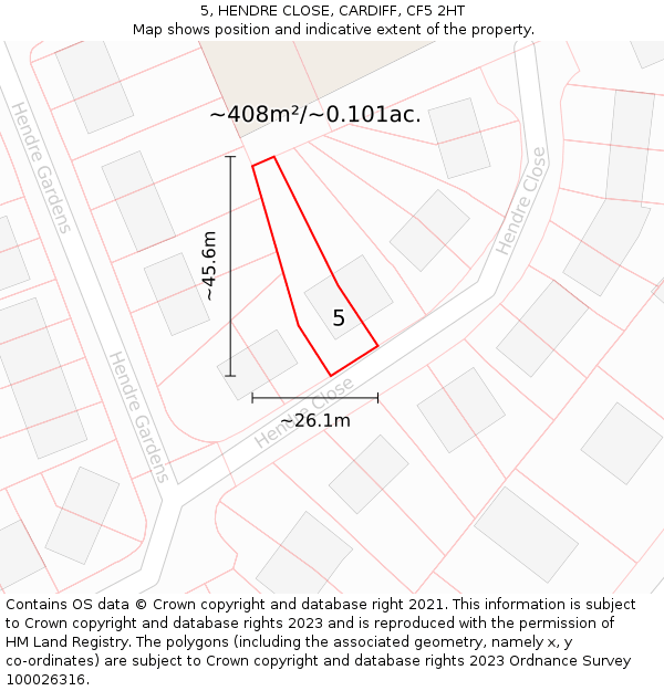 5, HENDRE CLOSE, CARDIFF, CF5 2HT: Plot and title map