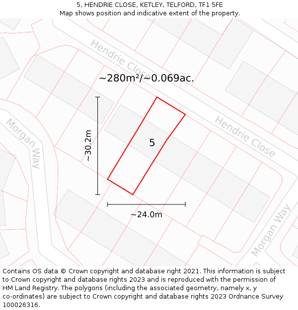 5, HENDRIE CLOSE, KETLEY, TELFORD, TF1 5FE: Plot and title map