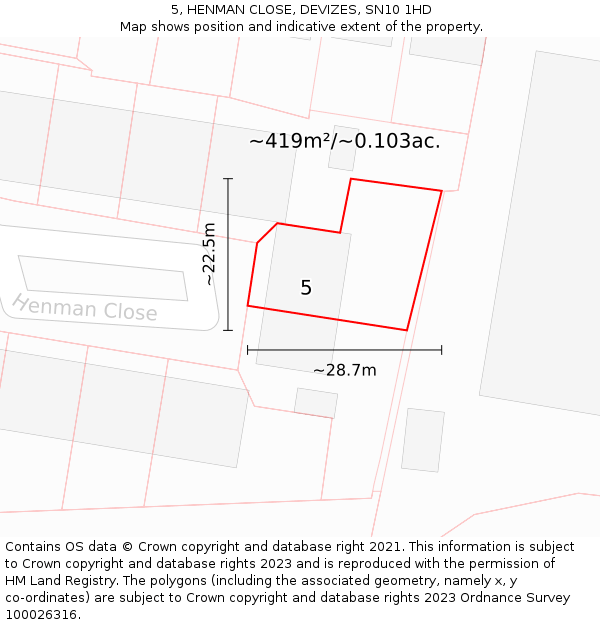 5, HENMAN CLOSE, DEVIZES, SN10 1HD: Plot and title map