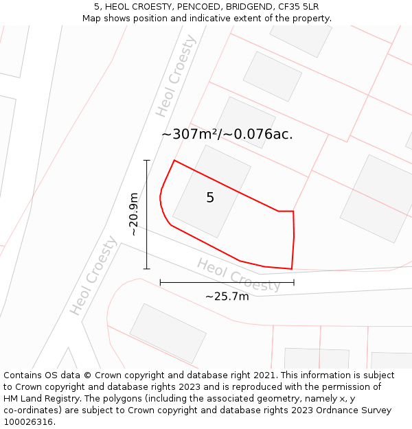 5, HEOL CROESTY, PENCOED, BRIDGEND, CF35 5LR: Plot and title map