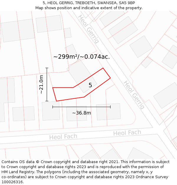 5, HEOL GERRIG, TREBOETH, SWANSEA, SA5 9BP: Plot and title map