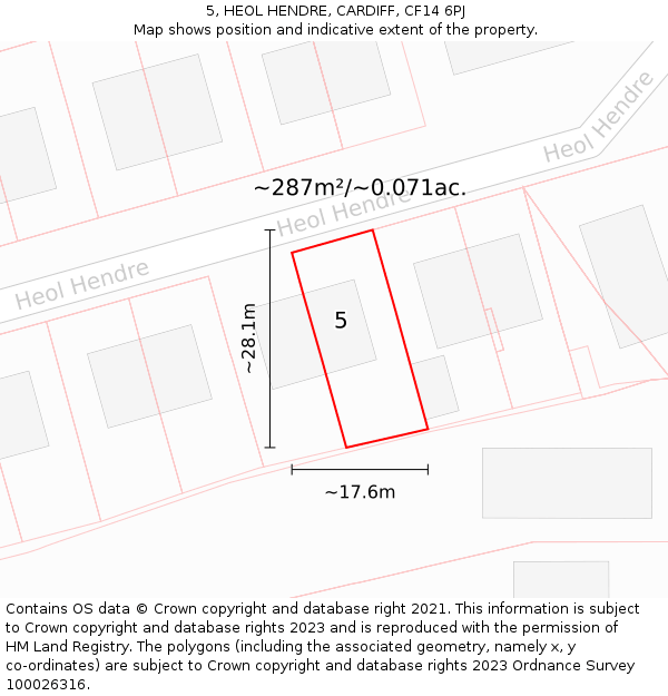 5, HEOL HENDRE, CARDIFF, CF14 6PJ: Plot and title map