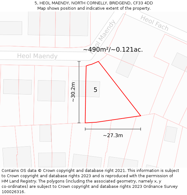5, HEOL MAENDY, NORTH CORNELLY, BRIDGEND, CF33 4DD: Plot and title map
