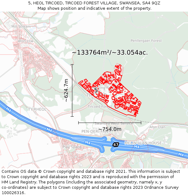 5, HEOL TIRCOED, TIRCOED FOREST VILLAGE, SWANSEA, SA4 9QZ: Plot and title map