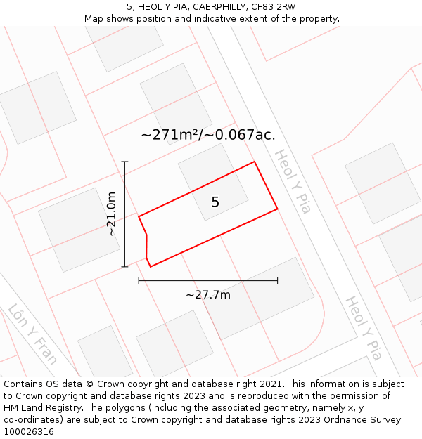 5, HEOL Y PIA, CAERPHILLY, CF83 2RW: Plot and title map