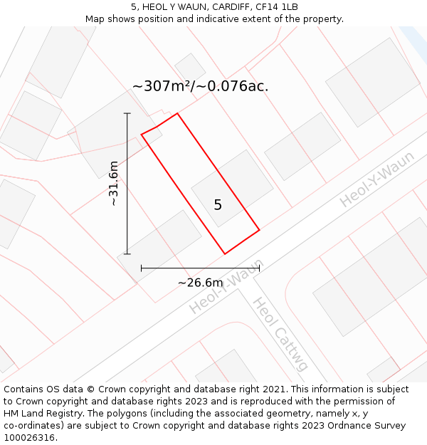 5, HEOL Y WAUN, CARDIFF, CF14 1LB: Plot and title map